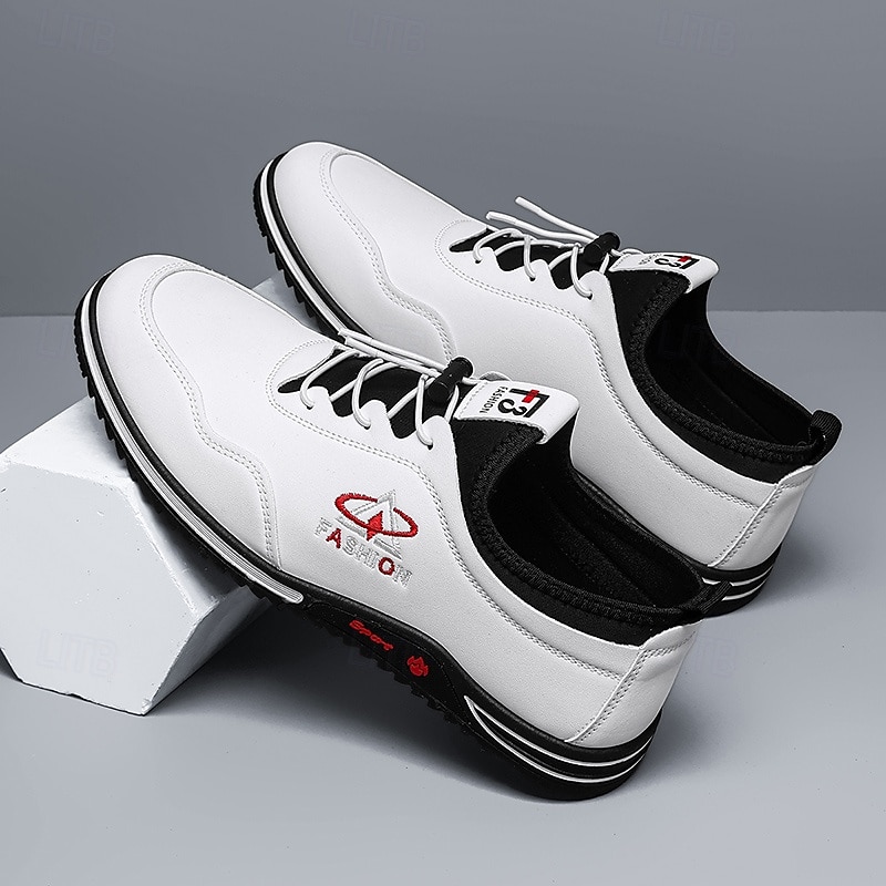 Men's Sneakers Walking Casual PU Leather Comfortable Slip Resistant Breathable Lace-up Black White Blue Summer Spring Fall4