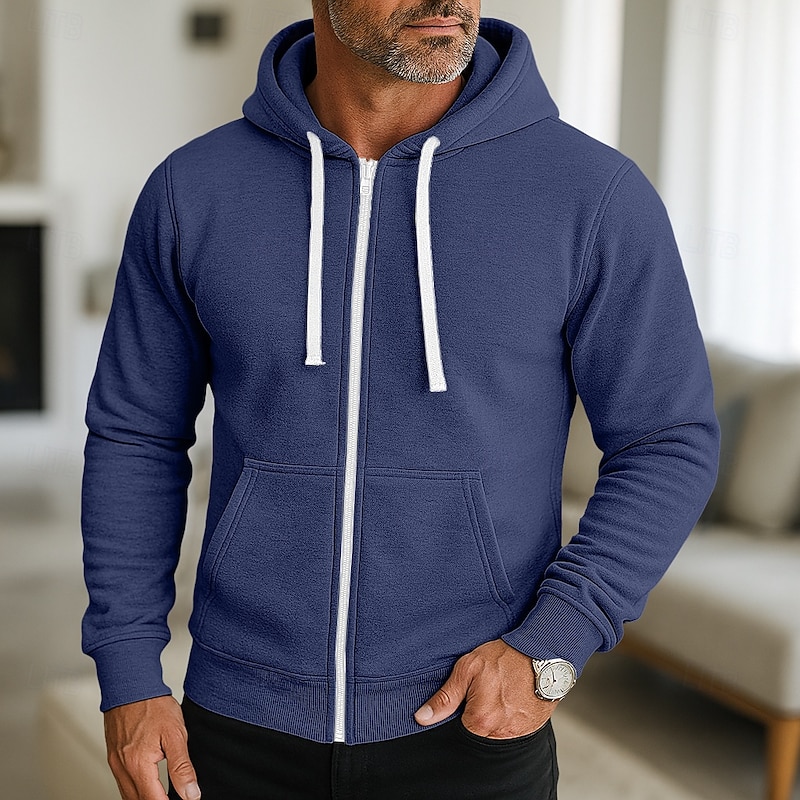 Men's Hoodie Full Zip Hoodie Wine Red Black Navy Blue Light Grey Dark Gray Hooded Plain Zip Up Sports & Outdoor Casual Daily Streetwear Cool Sportswear Spring &  Fall Clothing Apparel Hoodies2