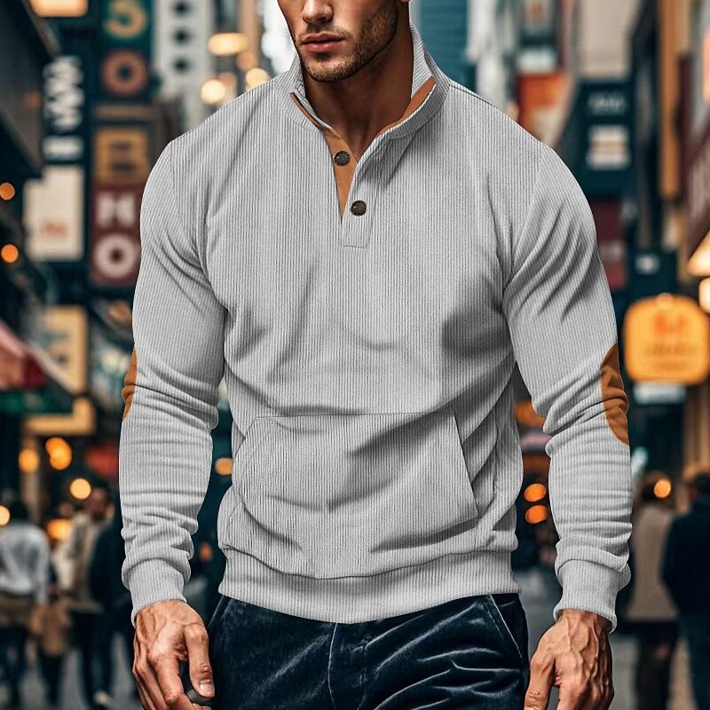 Men's Sweatshirt Apricot Black Army Green Brown Light Grey Standing Collar Color Block Pocket Sports & Outdoor Daily Holiday Polyester Corduroy Streetwear Basic Casual Spring Fall Clothing Apparel