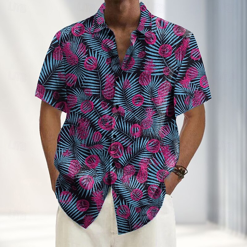 Men's Floral Print Tropical Plants Flowers Summer Hawaiian Shirt Button Up Shirt Aloha Shirt Short Sleeve Hawaiian Vacation Beach Wear Summer Spring Turndown 3D Print Collared Shirts Blue Green Dark