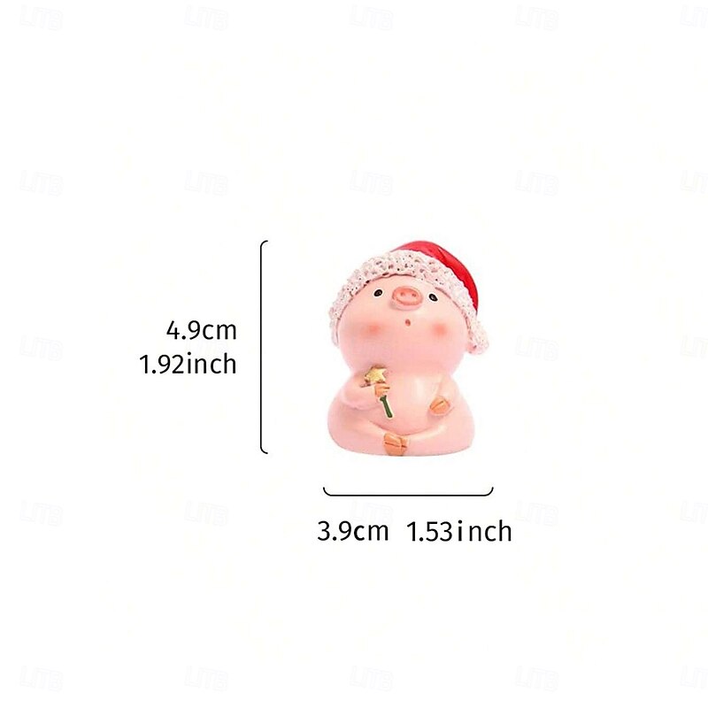 Christmas Decoration Cute Cartoon Pink Pig Holding Star and Christmas Tree Resin Mini Figurine Holiday Window Display and Christmas Gift Ornament3