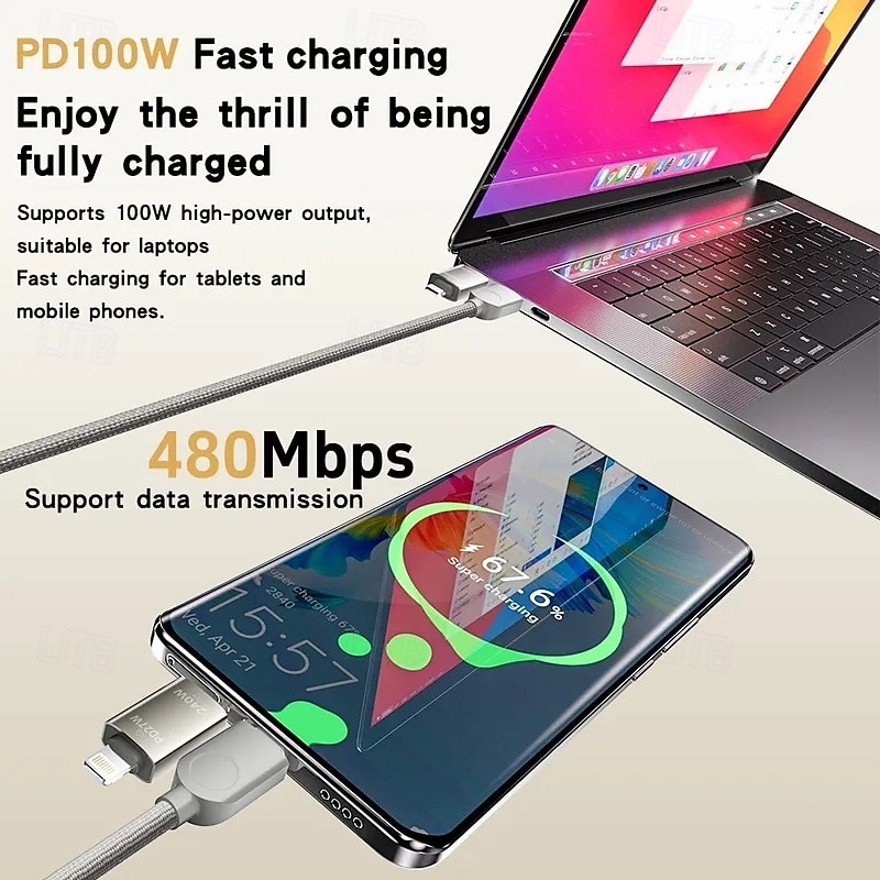 USB C Cable Lightning Cable Multi Charging Cable 66W 3.9ft USB A to USB C USB C to USB C USB Extension 5 A Charging Cable Fast Charging Nylon Braided 3 in 1 4 in 1 For iPhone Phone Accessory3