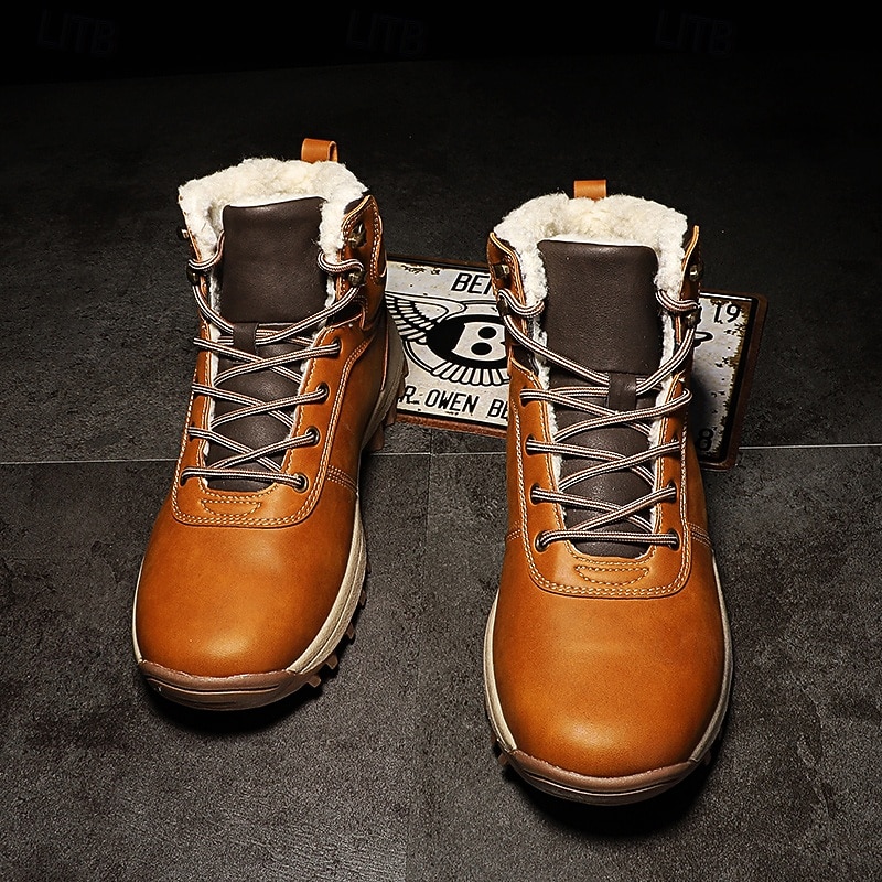 Men's Classic Tan Faux Leather Lace-Up Work Boots – Durable Outdoor Safety Ankle Boots for Construction, Hiking and Daily Wear2