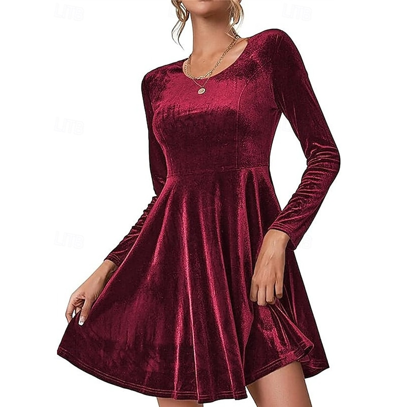 Women's Mini Dress Velvet Dress Cocktail Dress Fashion Classic Modern Outdoor Evening Party Holiday Regular Fit Plain Long Sleeve Crew Neck Black Burgundy Royal Blue Green Fall