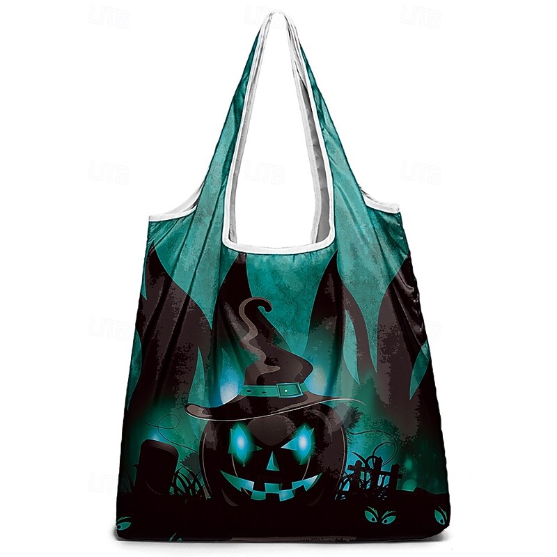 Women's Halloween Pumpkin Tote Bag - Foldable Reusable Shopping Shoulder Bag with Pumpkin Pattern for Casual, Party and Daily Use2