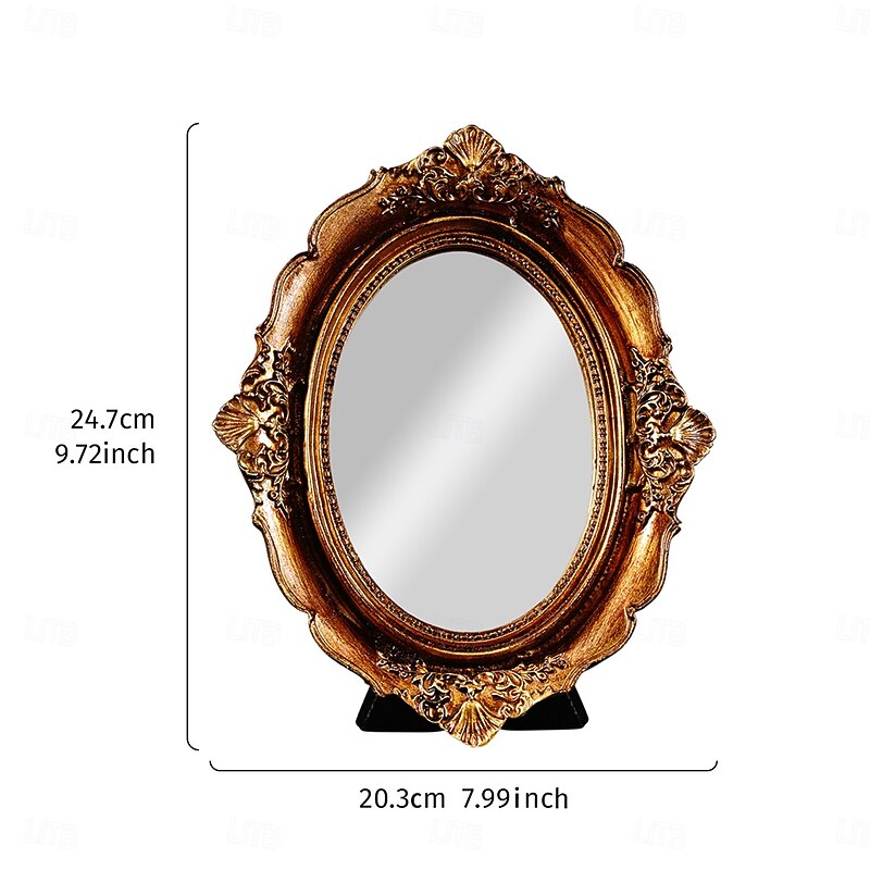 Vintage Oval Mirror with Antique Bronze Resin Frame – Baroque-Style Decorative Mirror for Vanity, Jewelry Display, or Photography Prop3