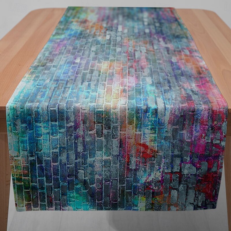 1PC Colorful Wall Graffiti Table Runner Table Flag - Digital Printed Rectangular Tablecloth for Restaurant, Banquet, Party Decoration (33x180cm/13x70.5in)3