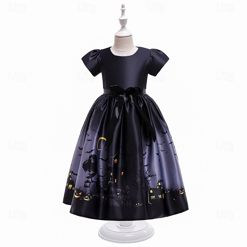 Kids Girls' Party Dress Graphic Short Sleeve Special Occasion Princess Polyester Party Dress Summer Spring 6-12 Y Black Purple2