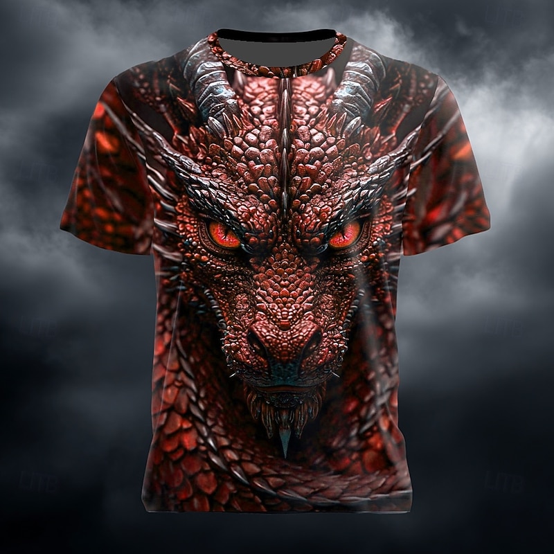 Men's Dragon 3D T Shirt Short Sleeve T shirt 3D Print Crew Neck Shirt Designer Fantasy Party Holiday Red Blue Green Summer Spring Clothing Apparel S M L XL XXL XXXL2