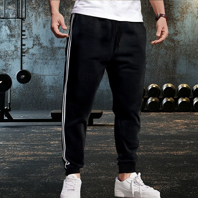 Men's Sweatpants Joggers Trousers Casual Pants Drawstring Side Stripe Solid Colored Moisture Wicking Breathable Full Length Daily Running Streetwear Sports Fashion Black Red Micro-elastic4
