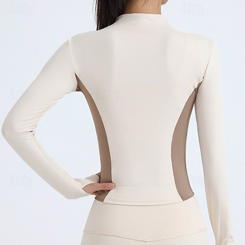 Women's Workout Jacket Lightweight with Thumbholes Long Sleeve Sports Color Block Top For Gym Athletic Running Tight Fit Activewear4