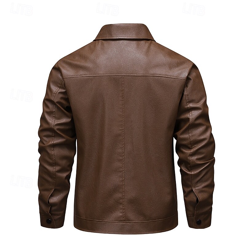 Men's Jacket Casual Jacket Outdoor Vacation Warm Zipper Pocket Fall Winter Plain Fashion Streetwear Standing Collar Regular Black Brown Jacket3