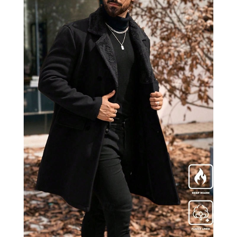 Men's Overcoat Trench Coat Long Trench Coat Vacation Daily Fall Winter Polyester Thermal Warm Windproof Outerwear Clothing Apparel Fashion Classic Plain Pocket Lapel Single Breasted2