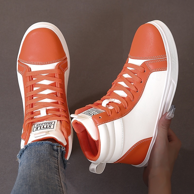 Men's Orange and White High-Top Sneakers, Retro Style Lace-Up Casual Shoes for College Students, Sports and Streetwear Fashion3