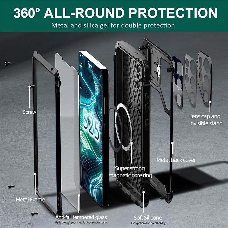 Phone Case For Samsung Galaxy S25 Ultra S25 Edge S24 Ultra S23 Ultra S22 Ultra Magnetic Adsorption Support Wireless Charging Shockproof Retro Armor PET Aluminum Alloy Tempered Glass2