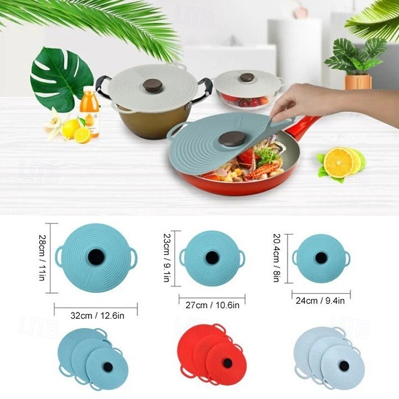 Reusable Self Sealing Lid Silicone Food Covers Set Of 3 Spill Proof Dustproof Kitchen Pot Lid Bowl Cover Oil Splash Guard Household Essentials3