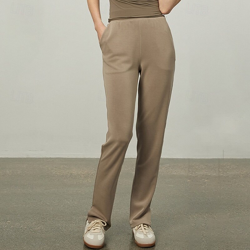 Women's Yoga Pants Staright Leg Pants with Pockets Gym Athletic Sports Bottoms Solid Color Black White Green Spandex Sports Activewear Slim