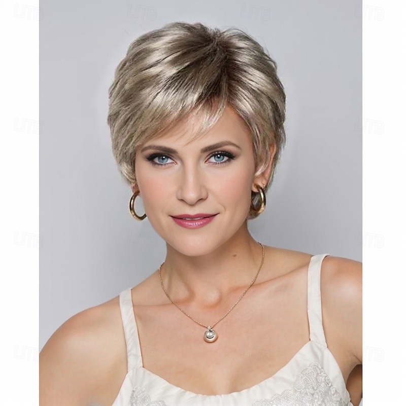 Silver-Grey Pixie Wig with Blonde Highlights for Women – Short Synthetic Hair, Heat-Resistant for Cosplay & Casual Looks2