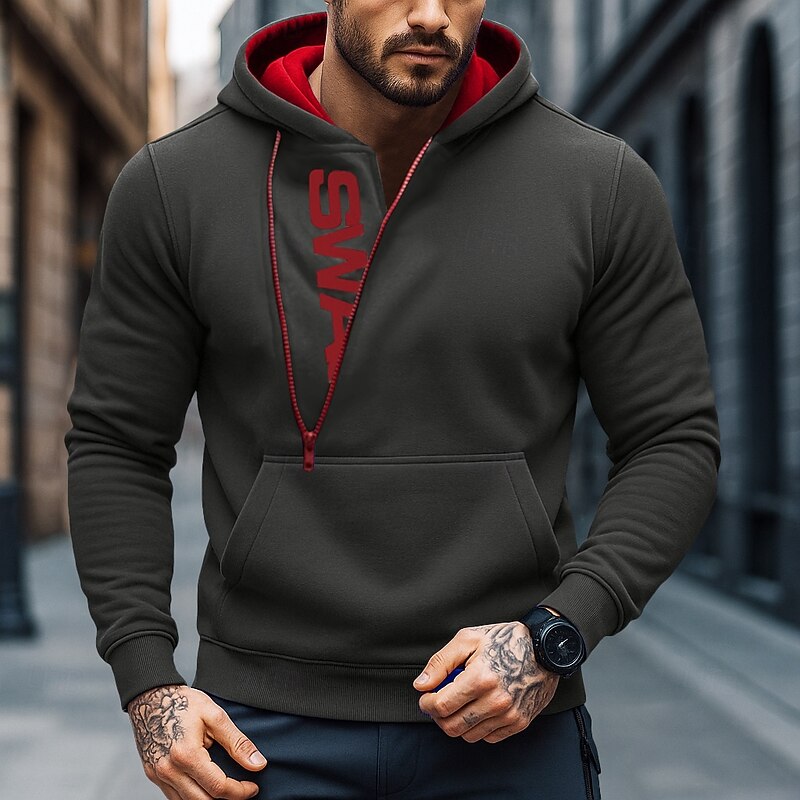 Men's Hoodie Zip Up Hoodie Pullover Hoodie Sweatshirt Black Red Royal Blue Blue Dark Gray Hooded Plain Zipper Color Block Sports & Outdoor Casual Daily Streetwear Cool Sportswear Spring &  Fall3