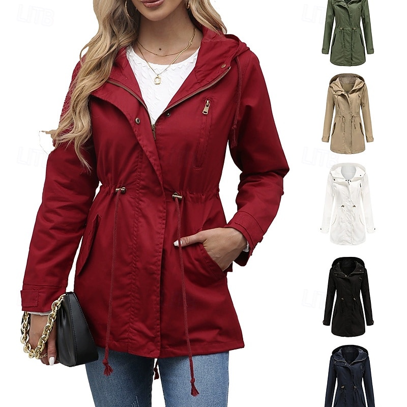 Women's Casual Jacket Warm Comfortable Zipper Pocket Fashion Outdoor Plain Going out Weekend Zipper Regular Hooded Regular Fit Long Sleeve Outerwear Black White Wine Fall Winter