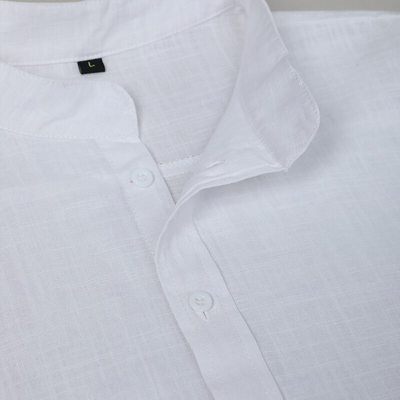 Men's Shirt Linen Shirt Summer Shirt Beach Wear Band Collar Shirt Button Up Shirt Plain Vacation Curise Black White Orange Gray Short Sleeve Mandarin Collar Summer Clothing Apparel4