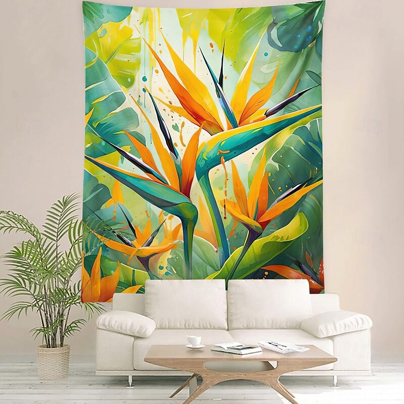 Tapestry Blanket Wall Hangings Bird of Paradise Green Plant Art Vibrant Bedroom Living Room Dorm Home Decor