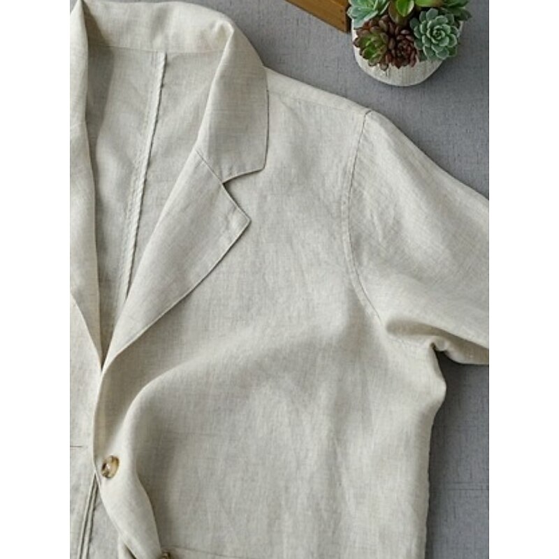 Women's Blazer Comfortable Breathable Pocket Buttons Fashion Daily Plain Outdoor Casual Daily Single Breasted Regular Lapel Regular Fit Long Sleeve Outerwear Navy Blue Beige Spring Fall3