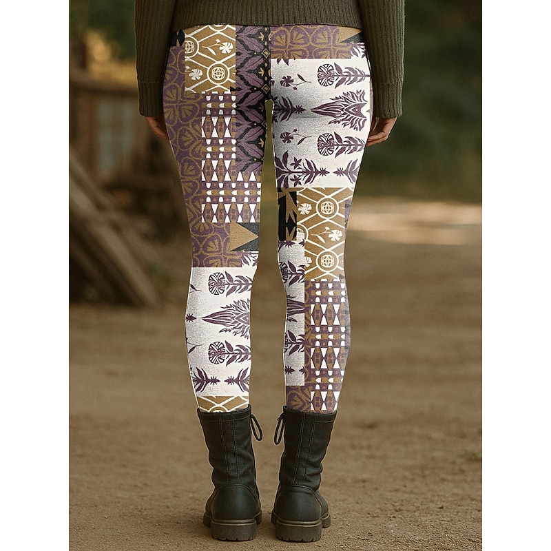 Women's Leggings Vacation Vintage Fashion Ankle-Length High Waist Graphic Abstract Geometic Printing Thermal Warm Soft Breathable Stretchy Outdoor Vacation Street Yellow Purple Green Spring Fall2
