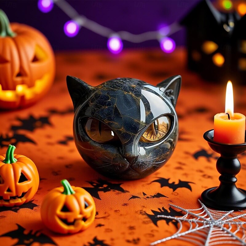 Luxury Black Cat Stone Sculpture Elegant Home Decor & Gift-Ready Art Piece