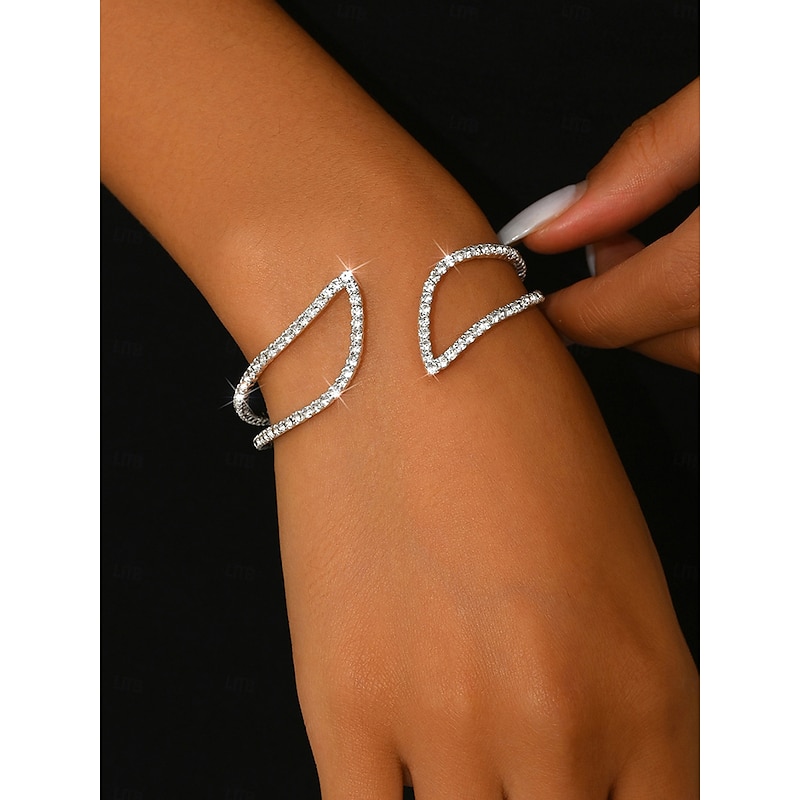 Women's Sparkling Rhinestone Open Cuff Bracelet - Elegant Statement Jewelry for Party Wear