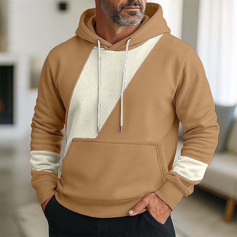 Men's Hoodie Pullover Hoodie Sweatshirt Fleece Hoodie Black Khaki Beige Gray Hooded Plain Patchwork Color Block Sports & Outdoor Casual Daily Streetwear Cool Sportswear Spring &  Fall Clothing Apparel2