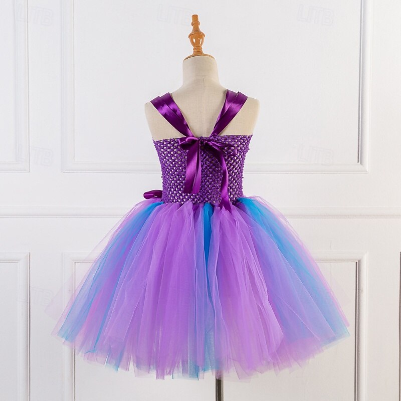 Little Mermaid Mermaid Tail Ariel Aqua Princess Flower Girl Dress Theme Party Costume Tulle Dresses Girls' Movie Cosplay Halloween Pink Blue Fuchsia Dress Carnival Masquerade World Book Day Costumes4