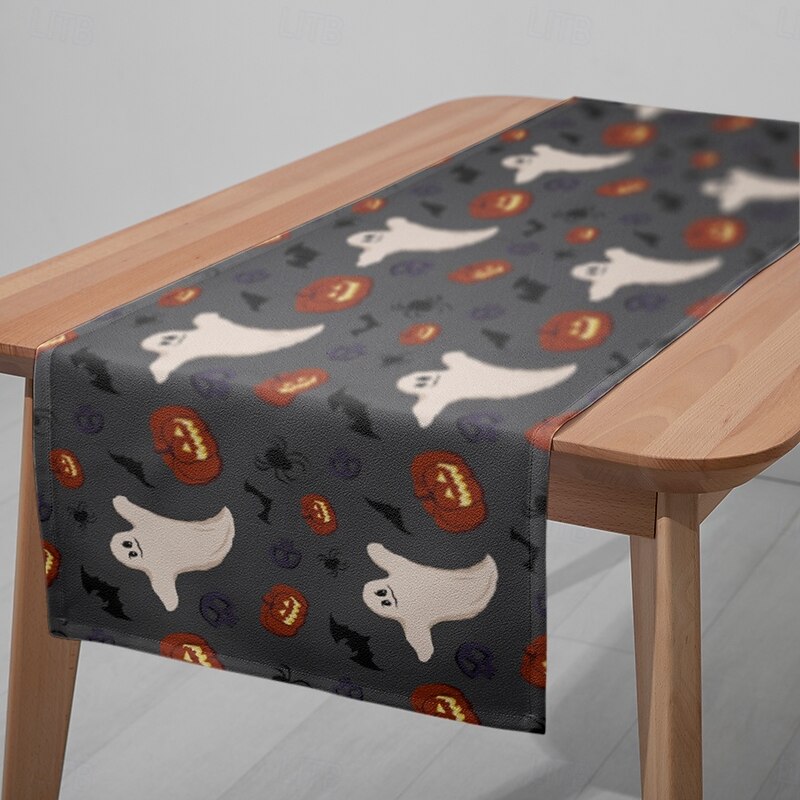 Halloween Table Runner Tablecloth, Ghost Pumpkin Printed Fabric Table Cover for Dining Room, Party, or Holiday Decoration3