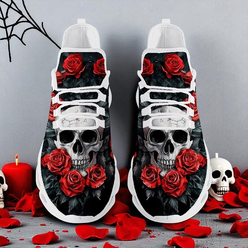 Men's Rose Skull Print Lace-Up Sneakers – Gothic Casual Halloween Shoes with Comfortable Sole for Party, Cosplay and Everyday Outfits2