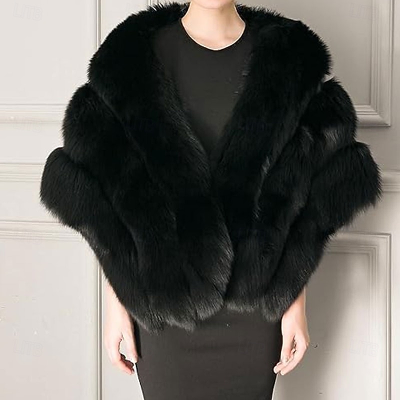 Women's Luxury Party Faux Fox Fur Long Shawl Cloak Cape for Winter2