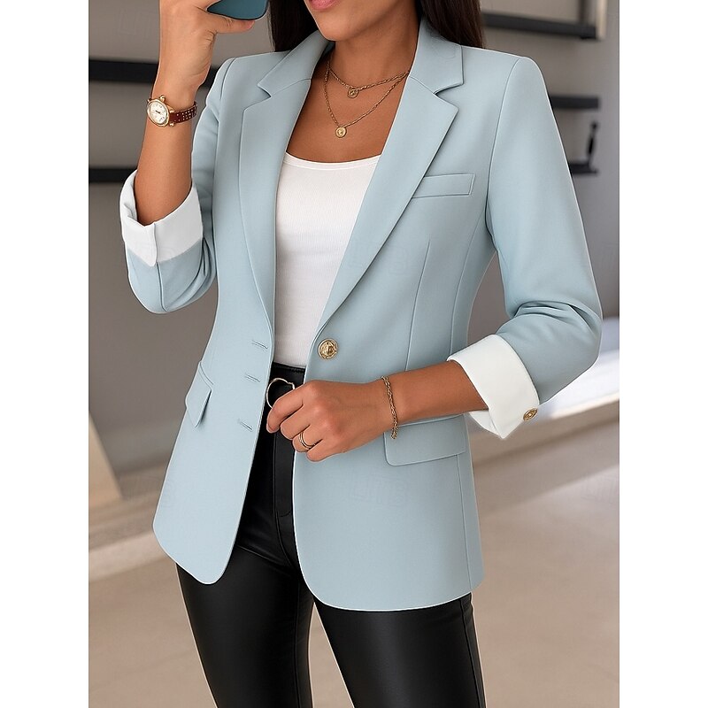 Women's Blazer Comfortable Breathable Pocket Casual Plain Office Street Casual Daily Wear Single Breasted Regular Turndown Regular Fit Long Sleeve Outerwear Black Blue Purple Summer Spring2