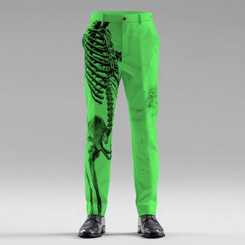 Halloween Men's Skull Skeleton Halloween Costumes Dress Pants Trousers Suit Pants Mid Waist Dark Punk Gothic Style Outdoor Holiday Slim Fit Pants with Pockets Spring Fall 3D Print White Blue Orange4