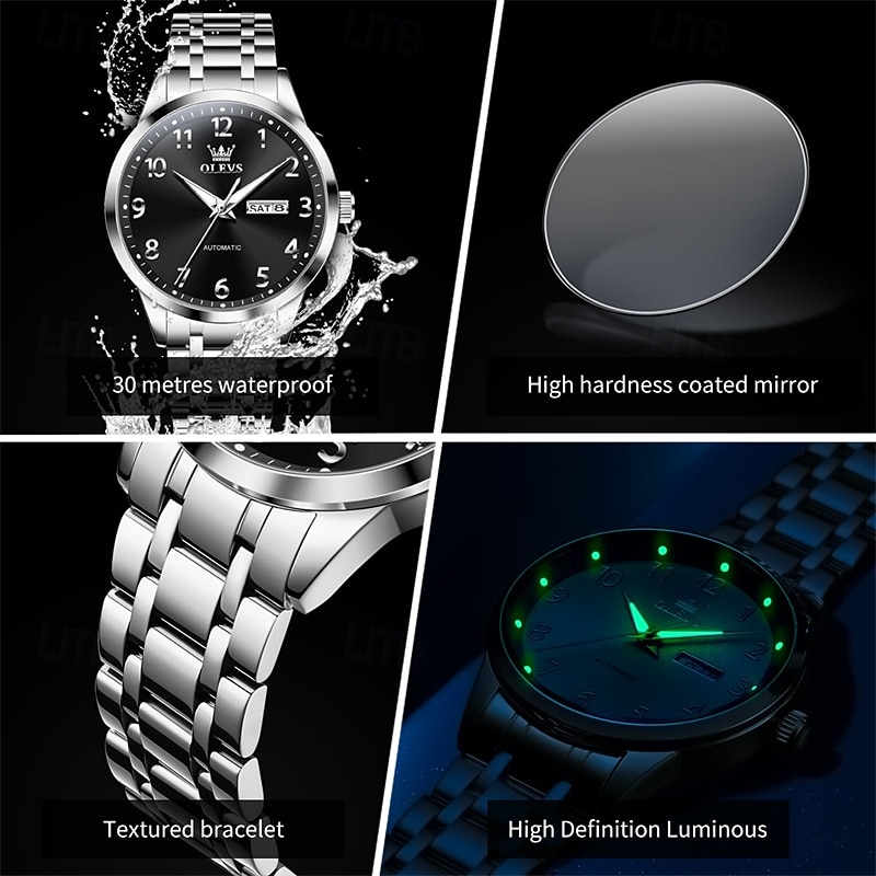 The New Olevs Stainless Steel Men'S Business Watch With Luminous Calendar And Day Display Waterproof Multi-Functional Automatic Mechanical Watch Casual And Simple Digital Versatile Men'S Wristwatch2