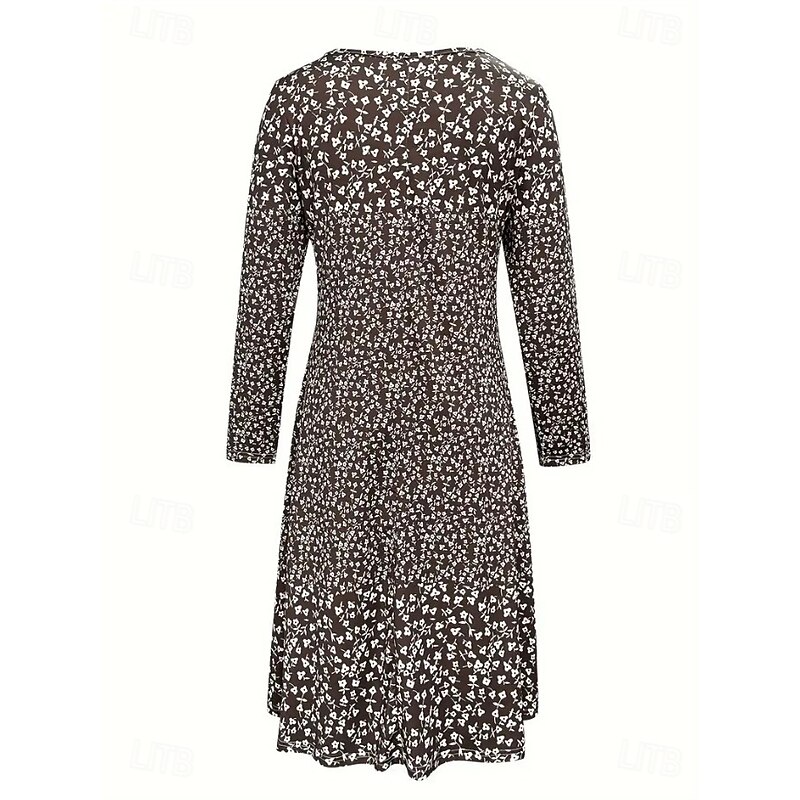 Women's Midi Dress T Shirt Dress Tee Dress A Line Dress Vacation Casual Daily Date Regular Fit Ombre Floral Graphic Long Sleeve Crew Neck Brown Summer Spring Fall Winter3