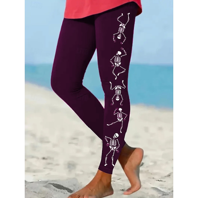Women's Leggings Vacation Vintage Fashion Full Length High WaistPantsHalloween Graphic Skull Printing Thermal Warm Soft Breathable Stretchy Formal Outdoor Vacation Black Red Orange Green Spring Fall4