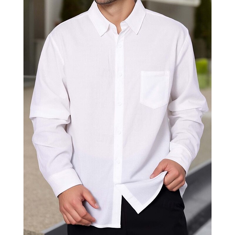 Men's Shirt Summer Shirt Casual Shirt Beach Shirt Button Up Shirt Black White Blue Sky Blue khaki Long Sleeve Plain Lapel Vacation Hawaiian Pocket Clothing Apparel Fashion Casual Comfortable3