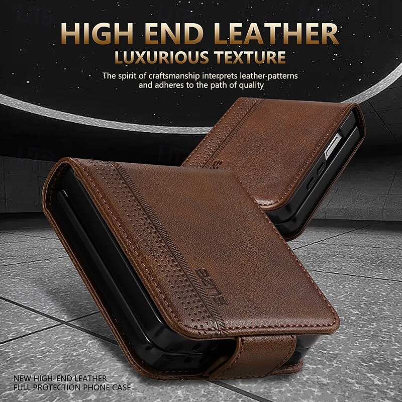 Phone Case For Samsung Galaxy Z Flip 7 Z Flip 6 Z Flip 5 Z Flip 4 Back Cover Card Slot Shockproof Retro TPU PU Leather