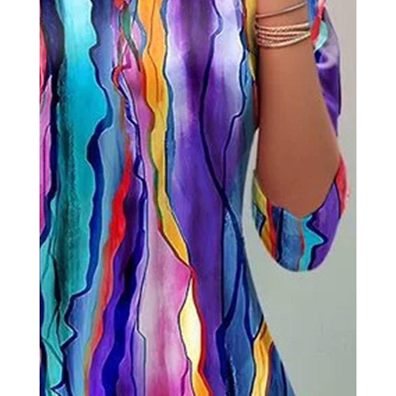 Women's T Shirt Color Block Casual 3/4 Length Sleeve Round Neck Regular Tops Daily Going out Weekend Fuchsia Summer3