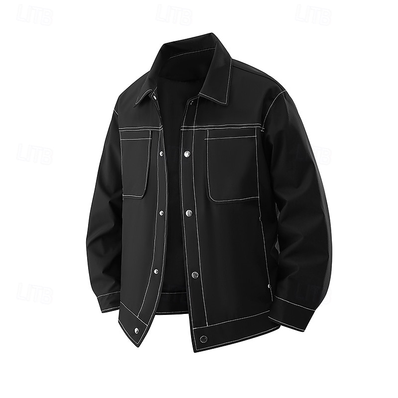 Men's Jacket Casual Jacket Outdoor Vacation Warm Zipper Pocket Fall Winter Plain Fashion Streetwear Standing Collar Regular Black Blue Green Dark Coffee Beige Jacket3