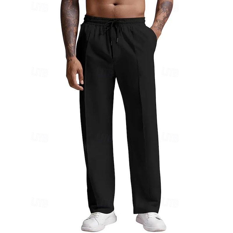 Men's Sweatpants Trousers Straight Leg Sweatpants Pleated Pants Drawstring Pocket Elastic Waist Plain Comfort Sports Outdoor Daily Fashion Casual Black Micro-elastic2