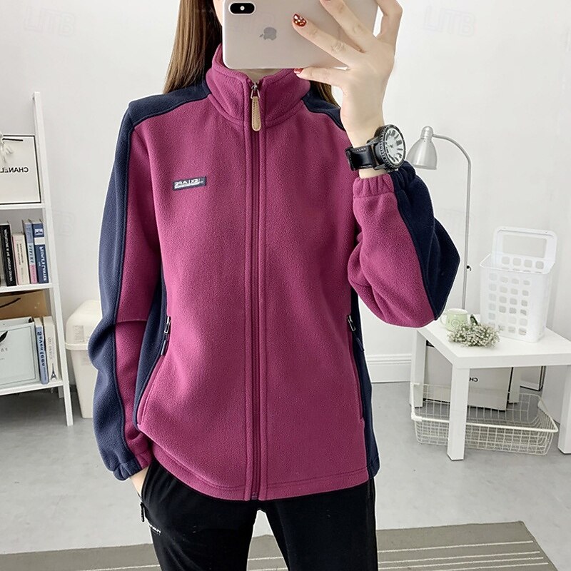 Women's Hiking Jacket Fleece Jacket Thermal Jacket Winter Outdoor Patchwork Thermal Top White Pink Blue Purple Green