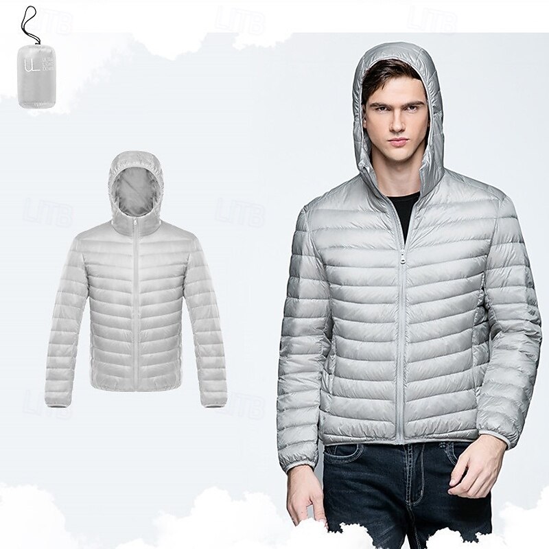 Men's Winter Coat Down Jacket Puffer Jacket Padded Jacket Pocket 50% White duck down Vacation Daily Wear Date Regular Fashion Casual Comfortable Thermal Warm Winter Solid / Plain Color Wine Black4