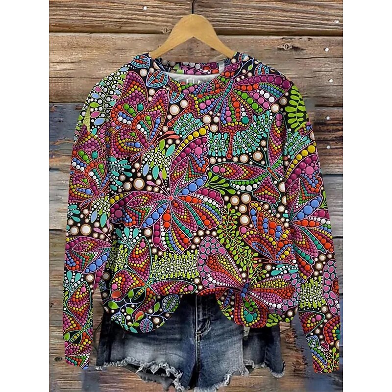 Women's Pullover Sweatshirt Graphic Animal Fashion Casual Long Sleeve Crew Neck Regular Tops Street Dailywear Casual Print Blue Fuchsia Green Fall Winter2