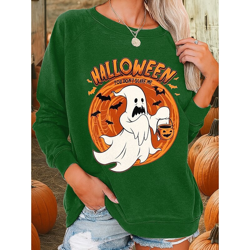 Halloween Women's Sweatshirts Ghost Graphic Fashion Casual Long Sleeve Crew Neck Regular Tops Street Dailywear Casual Print Black Blue Purple Green Fall Winter3