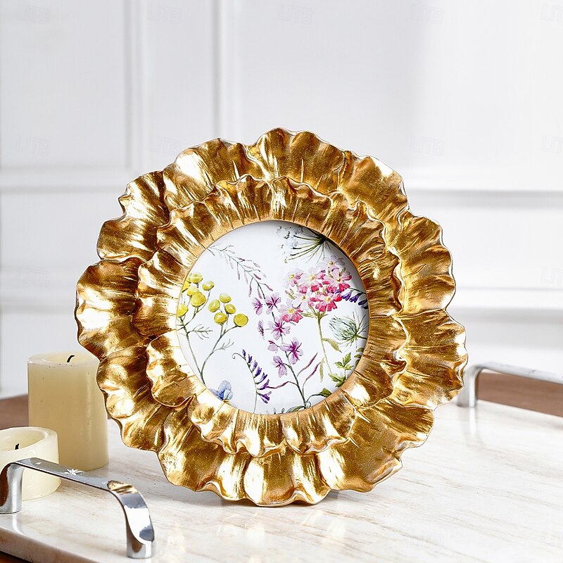 Classic Gold 3D Rose Pattern Square Resin Photo Frame – Vintage Style Picture Display Frame for Home Decor and Photography Props3